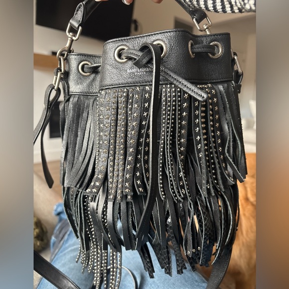 SAINT LAURENT STUDDED SMALL EMMANUELLE FRINGE BAG - Picture 15 of 15